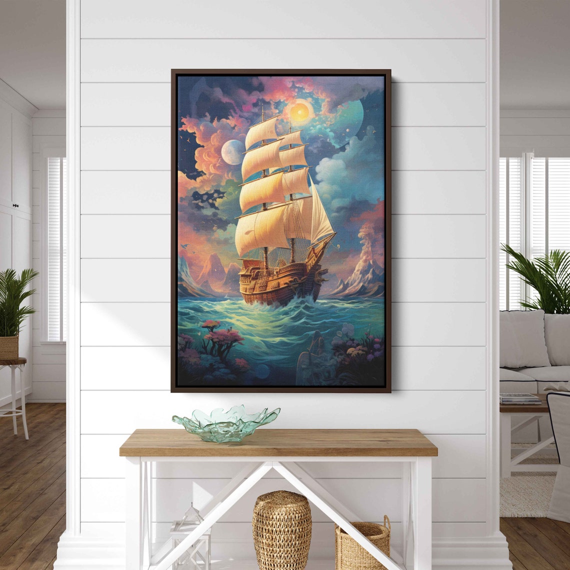 Tall Sailing Ship Sunset Voyage Colorful Ocean Waves Fantasy Art Print - Image 3