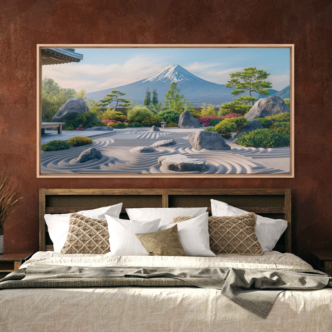 Mount Fuji Snow Peak Japanese Zen Rock Garden Raked Sand Vista Poster - Image 3
