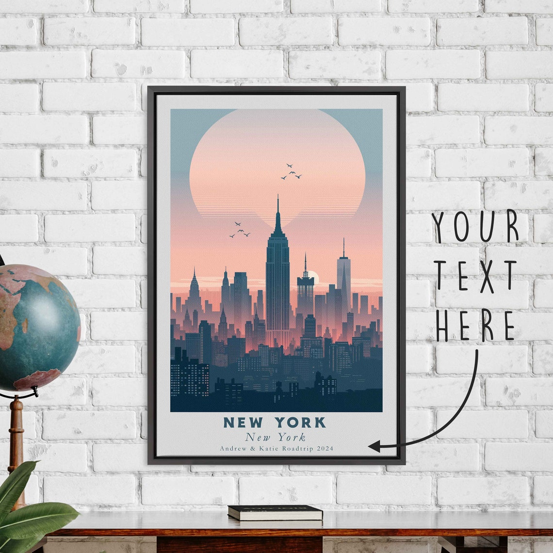 New York City Skyline Sunset Retro Manhattan Skyline Travel Poster - Image 3