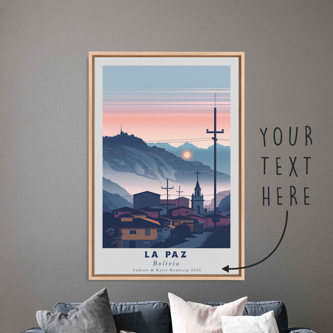 La Paz Bolivia Sunset Hillside Houses Vintage Travel Poster Art - Image 3