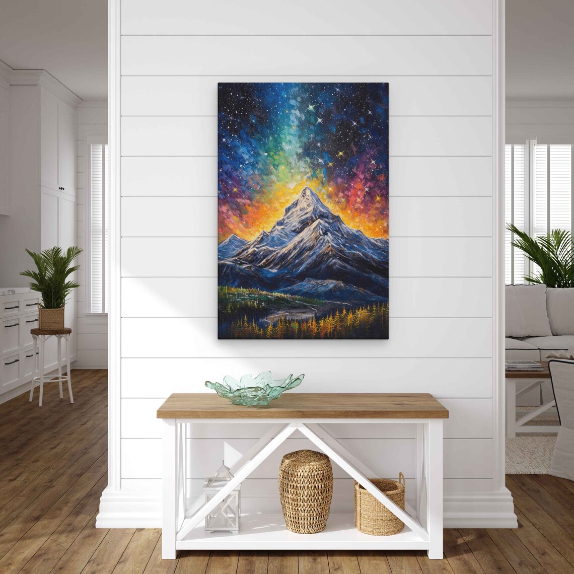 Colorful Mountain Impressionist Art Crosshatching Painting Framed Print Ready To Hang - Image 3