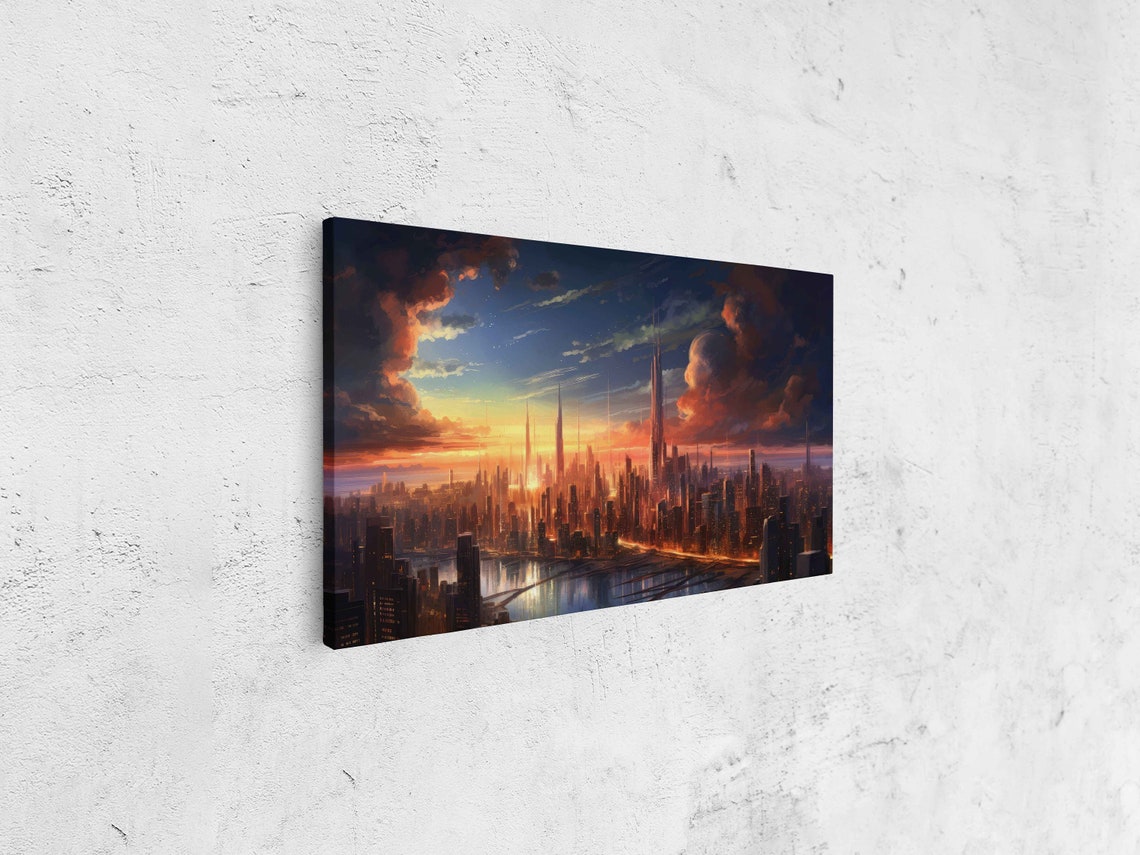 Stunning City Skyline At Sunset Framed Print Ready To Hang - Image 4