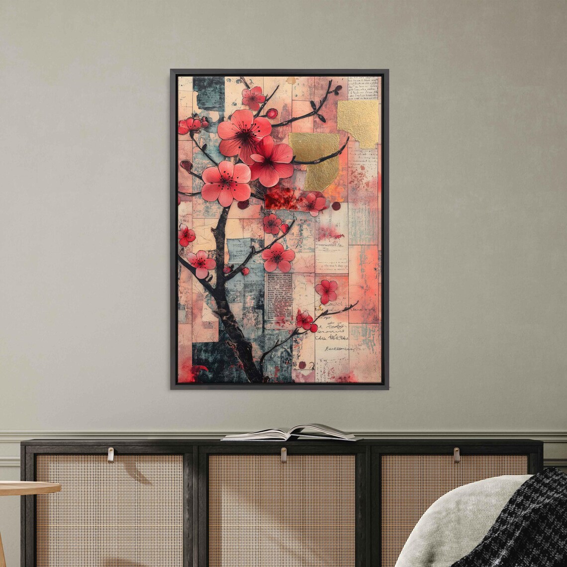 Surreal Cherry Tree Illustration, Collage Style