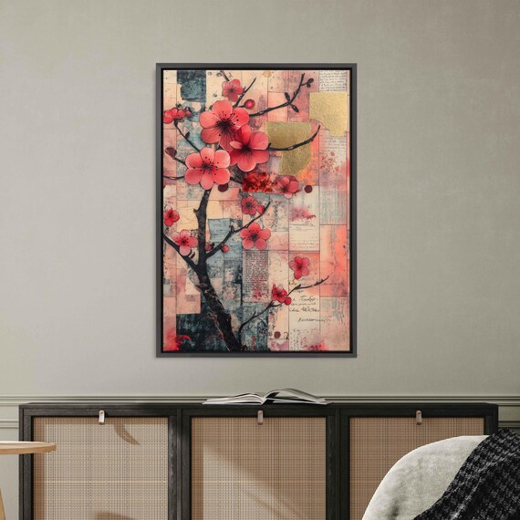 Surreal Cherry Tree Illustration, Collage Style