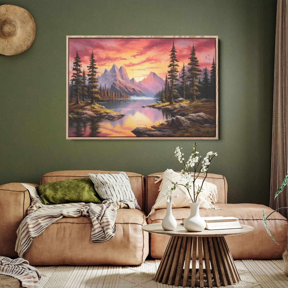 Colorful Lake Landscape Sunset Oil Painting Art Print