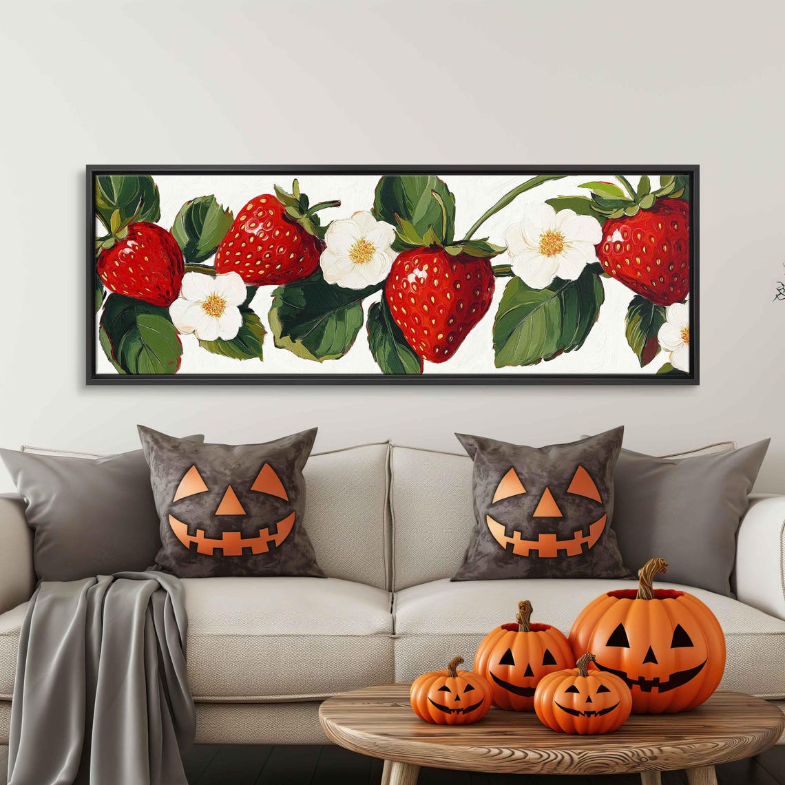 Fresh Strawberries Vine White Blossoms Panoramic Kitchen Fruit Poster - Image 3