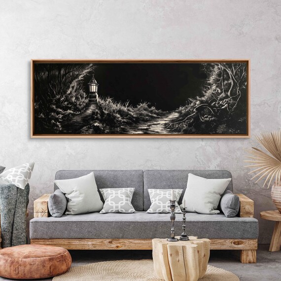 Gothic Lantern Lighting Creepy Trail Through Twisted Trees Night Poster