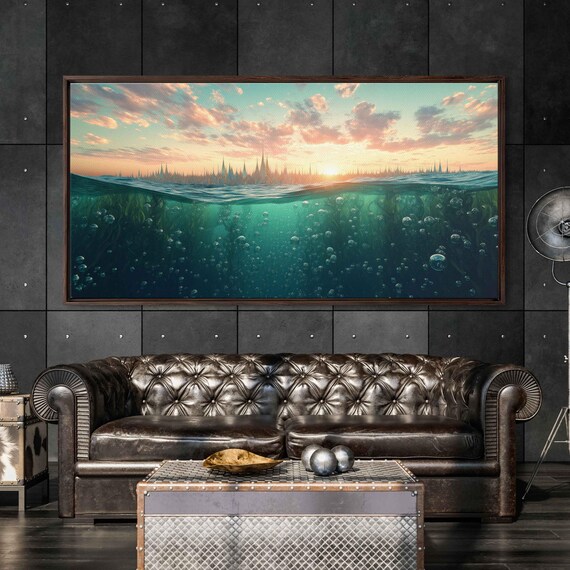 Dawn Ocean Waves Underwater Kelp Bubbles Spires Fantasy Seascape Poster