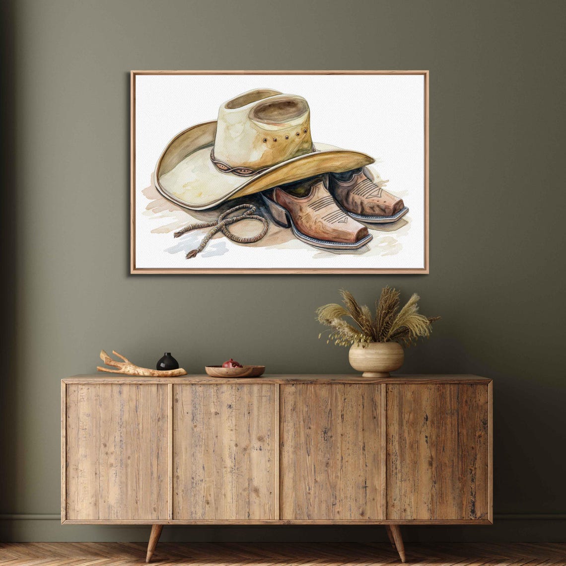 Cowboy Hat Boots And Lasso Watercolor Rustic Western Wall Art - Image 3