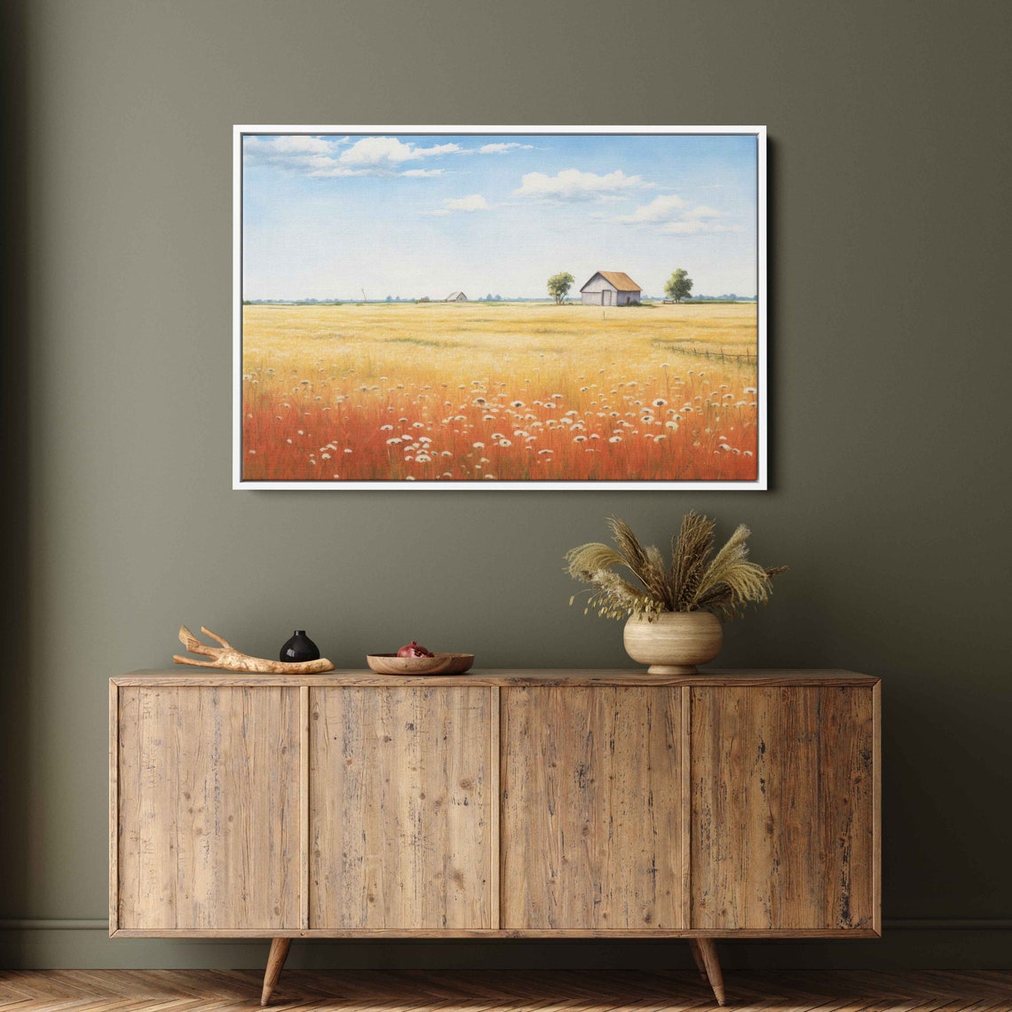Rustic Farm Vintage Painting Framed Print Ready To Hang Farmhouse Decor - Image 3