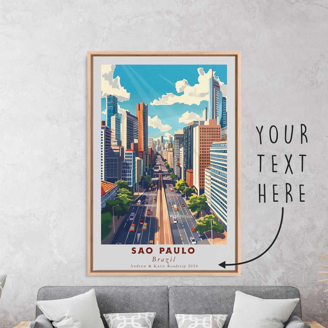 Sao Paulo Brazil Retro Avenue Street Colorful Skyline Poster - Image 3