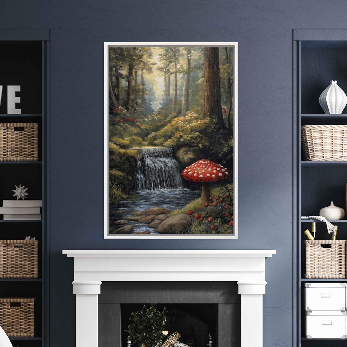 Serene Enchanted Glen Wall Art Print Fairy Tale Trees Gentle Waterfall Crystal Clear Pool