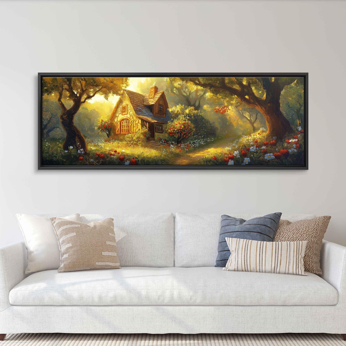 Fairy-Tale Thatched Cottage In A Sunlit Flower Garden Panoramic Poster - Image 3