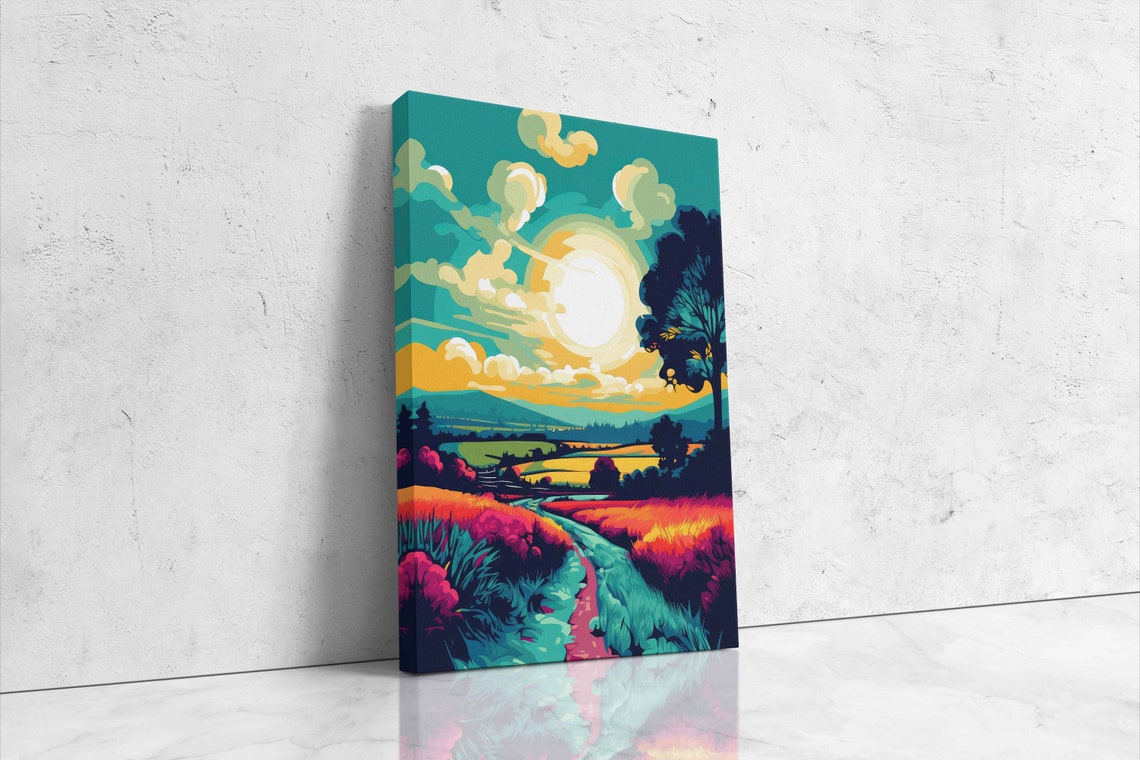 Summer Sunset Meadow Path Pop Art Comic Style Landscape Poster - Image 4