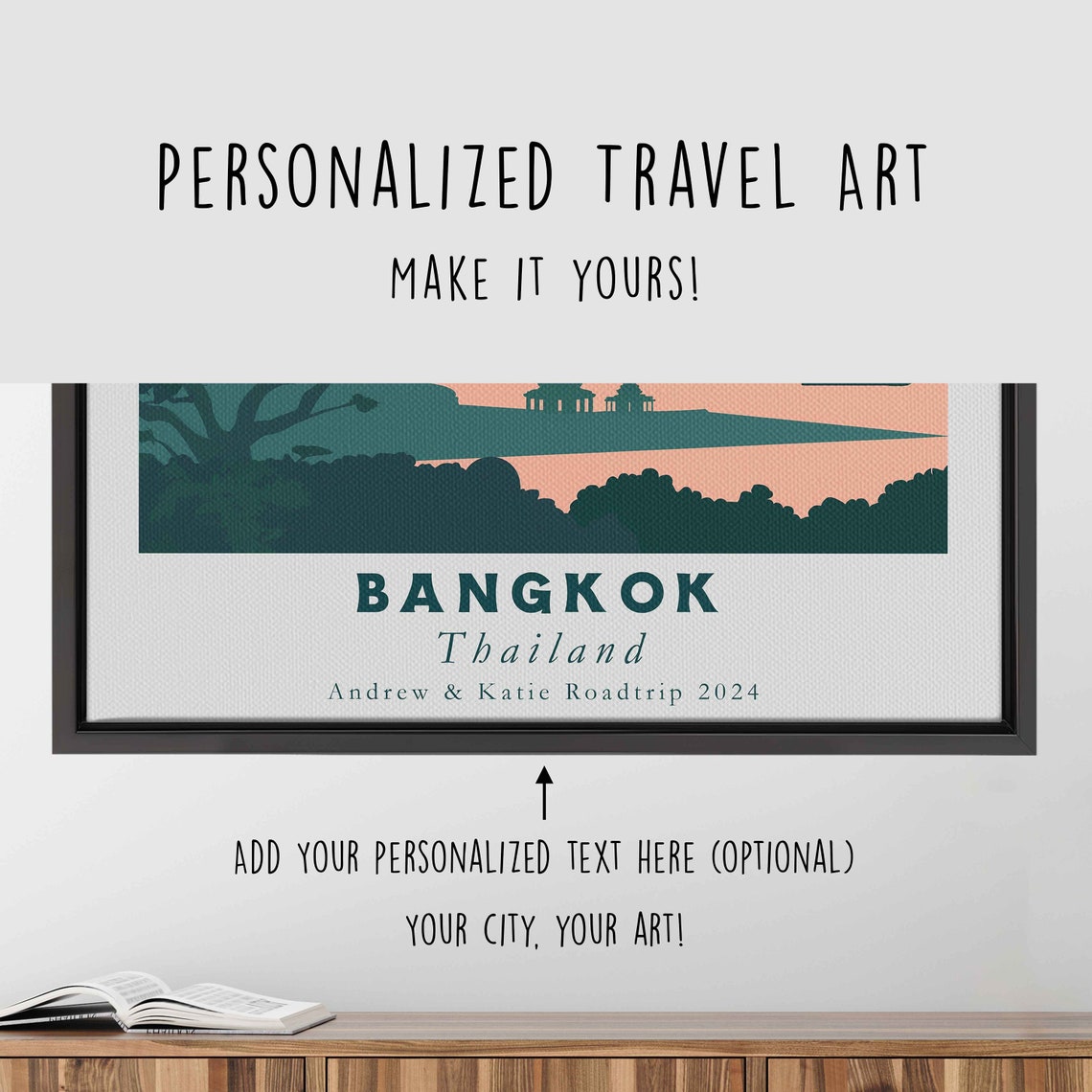 Bangkok Thailand Temple Spires Moonlit River Retro Travel Poster - Image 4
