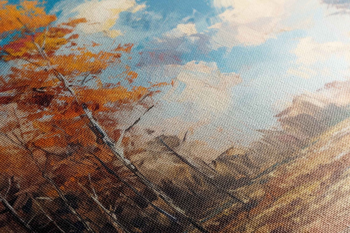 Autumn Forest Path Impressionist Painting Golden Orange Trees Print - Image 2