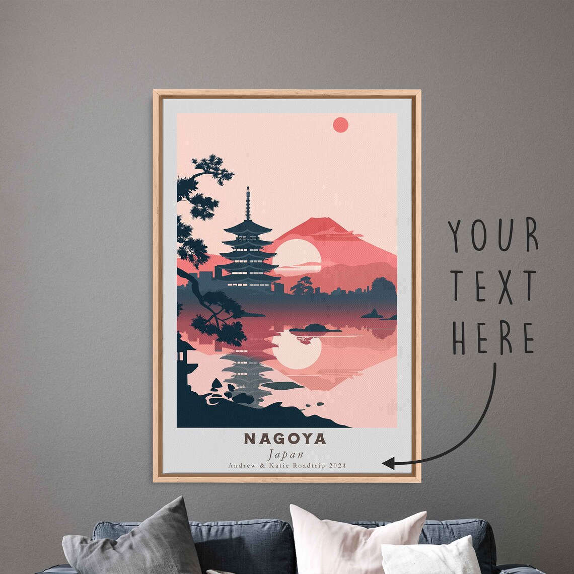 Nagoya Japan Pagoda Sunset Lake Reflection Red Silhouette Poster - Image 3