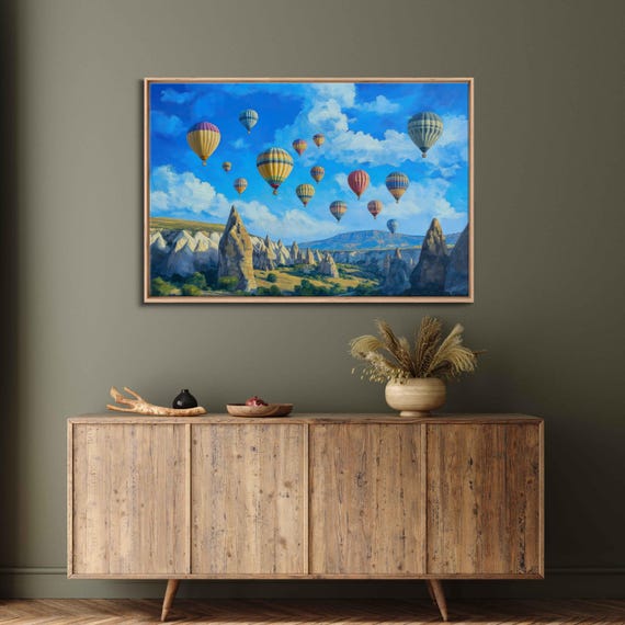 Hot Air Balloon Festival Wall Art Print Surreal Rainbow Balloons Over Cappadocia