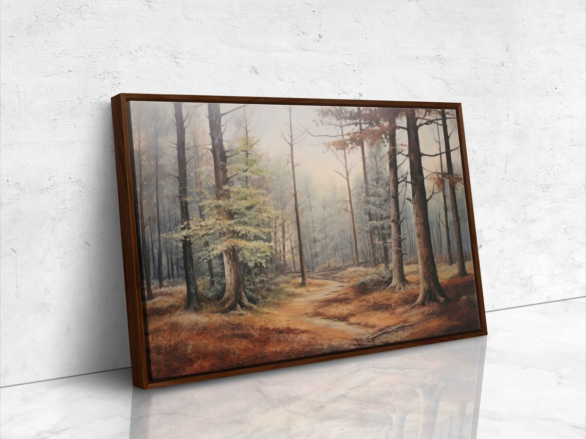 Vintage Rustic Forest Painting Reproduction Print On Ready To Hang Rustic Wall Art - Image 4