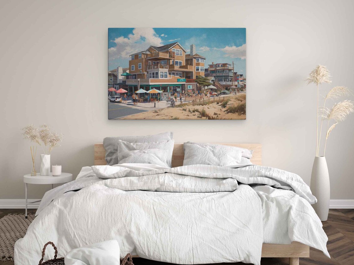 Rehoboth Beach Delaware Boardwalk Beach Houses Cafe Scene Painting Poster - Image 3