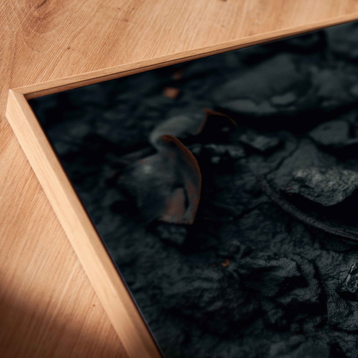 Dark Moody Leaf On Wet Black Soil Close Up Nature Photo Poster - Image 2
