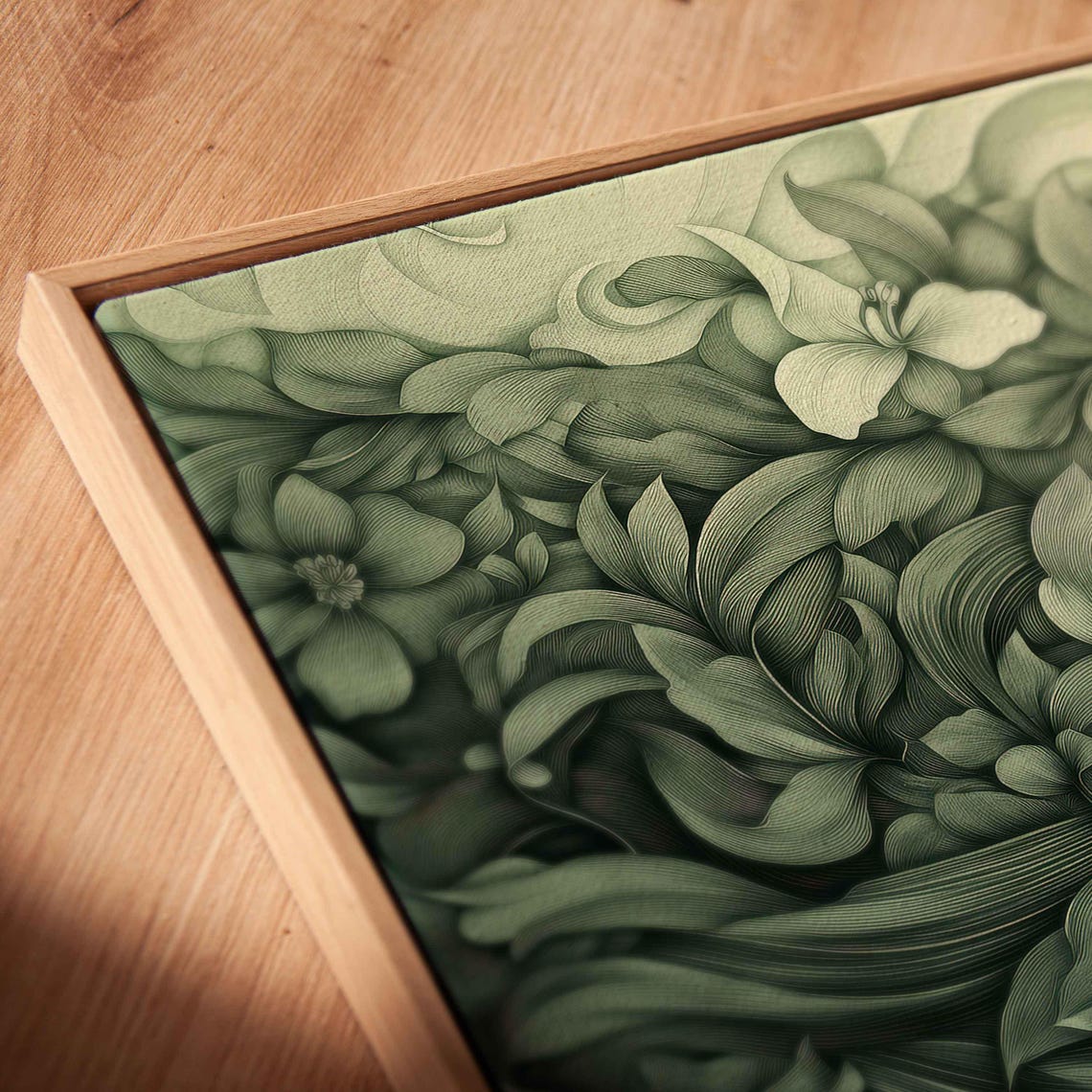 Sage Green Monochromatic Floral Botanical Linework Wall Art Poster - Image 2
