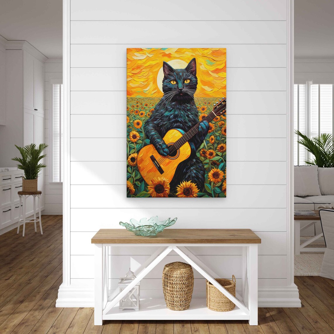 Van Gogh-Inspired Cat Playing Classical Guitar Art Print - Image 3