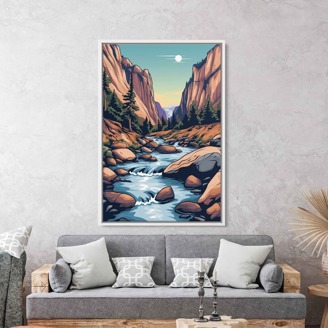 Flowing Rock River Colorful Valley Soothing Sunset Art Framed Print Ready To Hang - Image 3