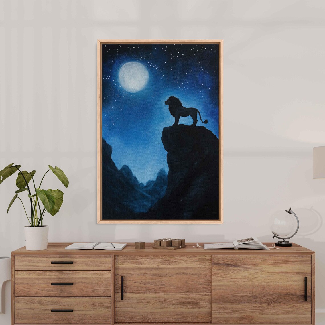 Lion Silhouette On Mountain, Starry Night Sky