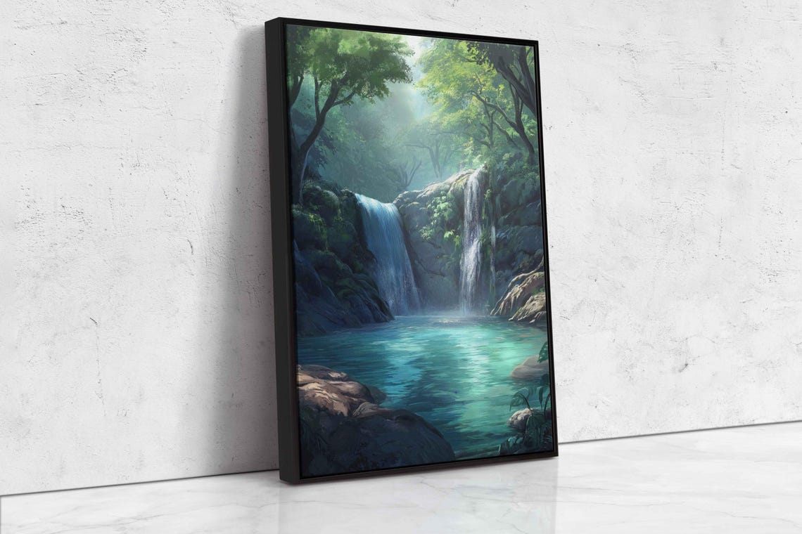 Enchanted Forest Waterfall With Crystal Turquoise Pool Art Poster - Image 4