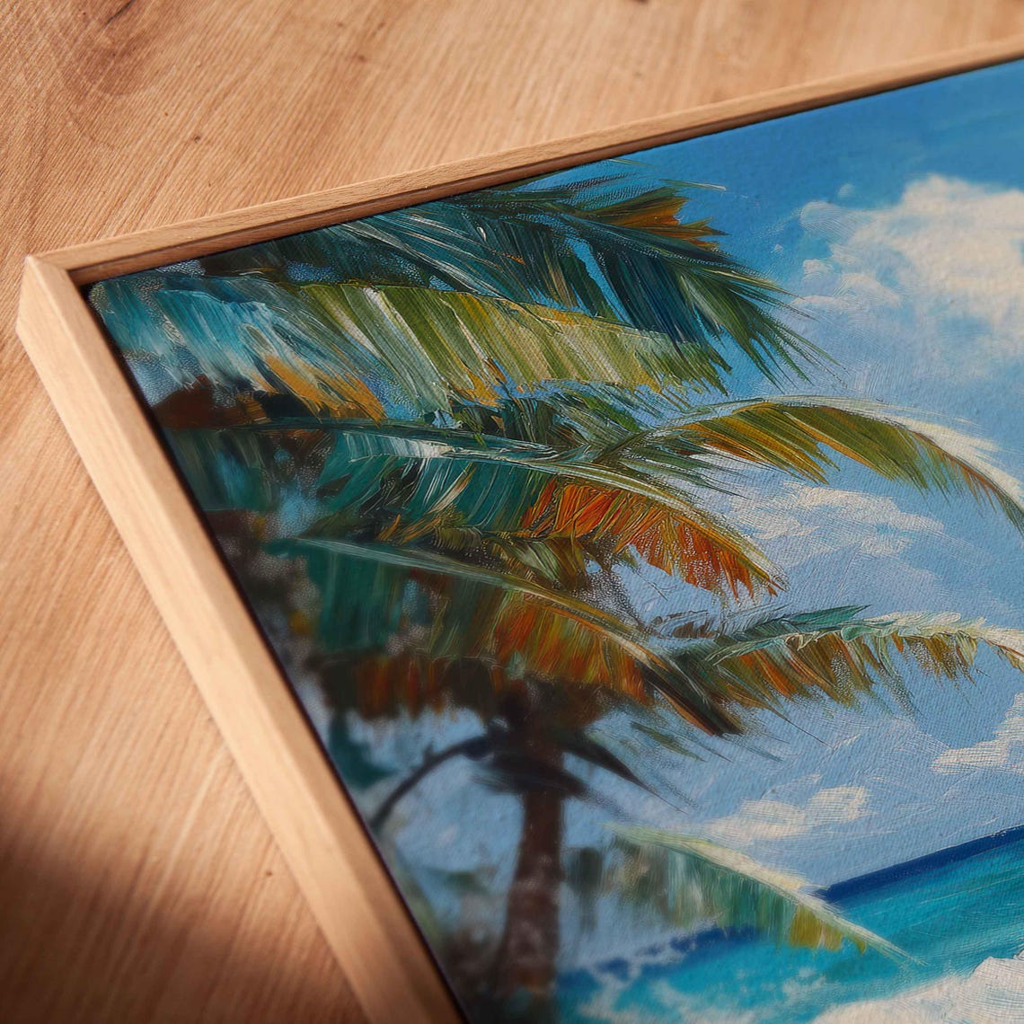 Tropical Island Beach With Ocean Waves Acrylic Wall Art Print Beach Life Gift For Surfer Palm Trees Ready To Hang - Image 2