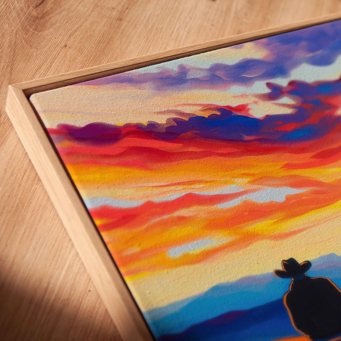 Lone Cowboy Riding Horse Into Sunset Vibrant Western Landscape Poster - Image 2