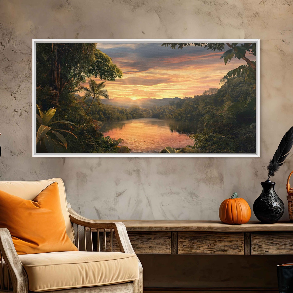 Rainforest At Sunset Panoramic Shot Wall Art Print Lush Jungle Lake Landscape Tropical Climate Nature Poster Ready To Hang - Image 2