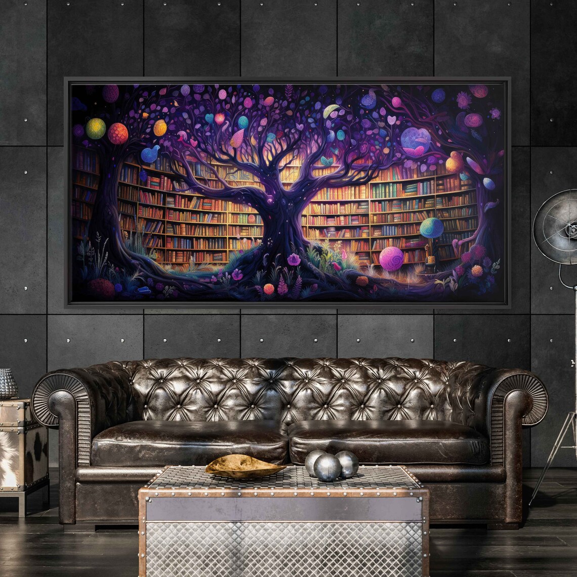 Colorful Tree Of Knowledge Fantasy Library Glowing Orbs Acrylic Art Print - Image 3