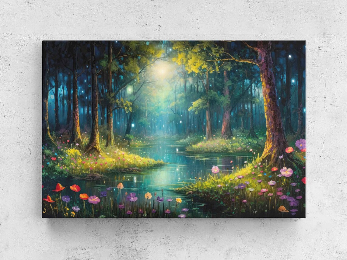 Whimsical Watercolor Magical Forest Print On Ready To Hang Framed Option Housewarming Gift For Her