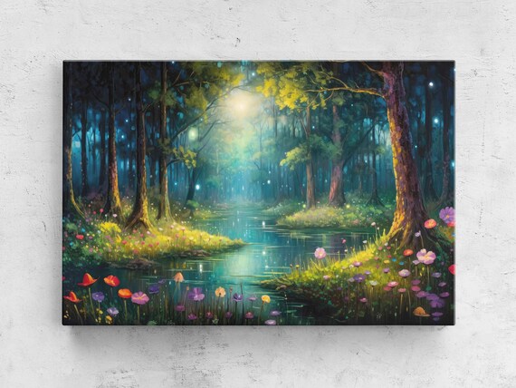 Whimsical Watercolor Magical Forest Print On Ready To Hang Framed Option Housewarming Gift For Her