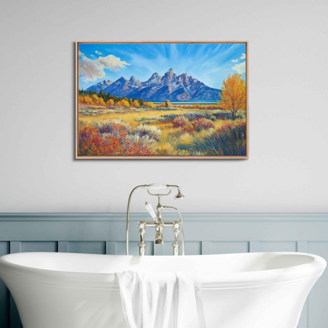 Grand Teton Peaks Autumn Golden Meadow Mountain Range Art Poster - Image 3