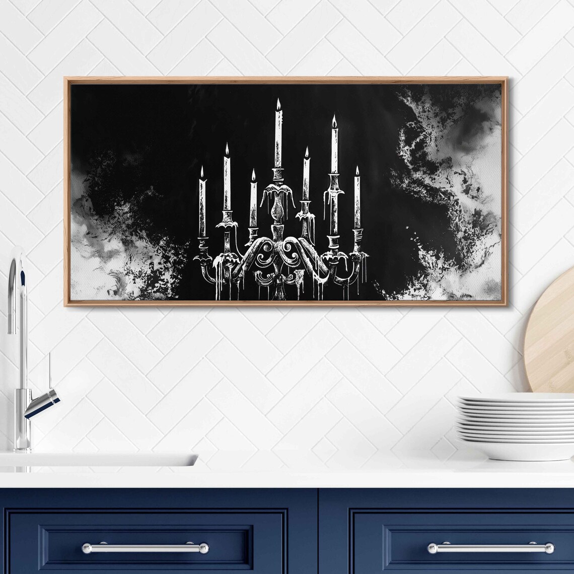 Gothic Candelabra With Melting Wax Candles On Black Spooky Wall Art Poster - Image 3