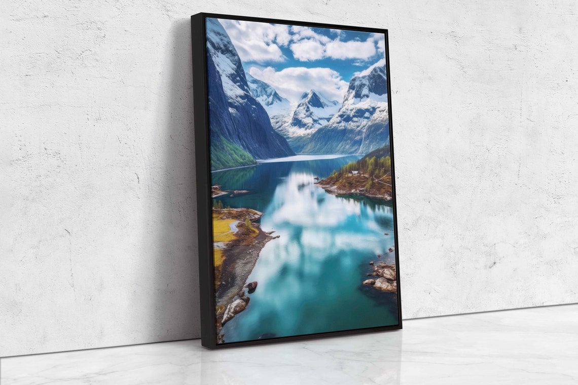 Scenic Alpine Snowy Mountain Turquoise Lake Reflection Poster - Image 4