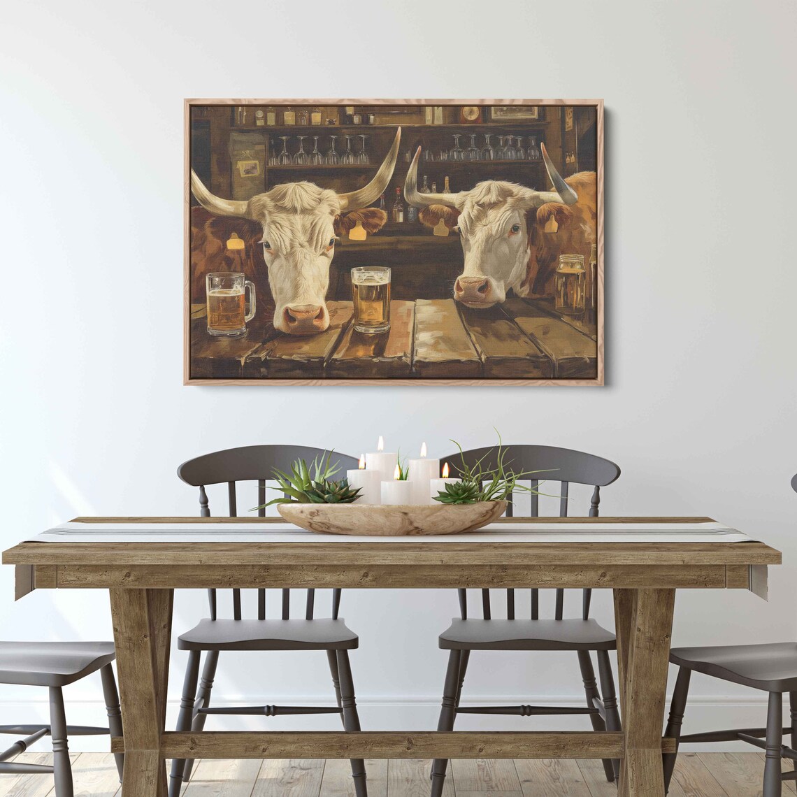 Longhorn Cows at Bar, Rustic Farmhouse Art Print - Image 3