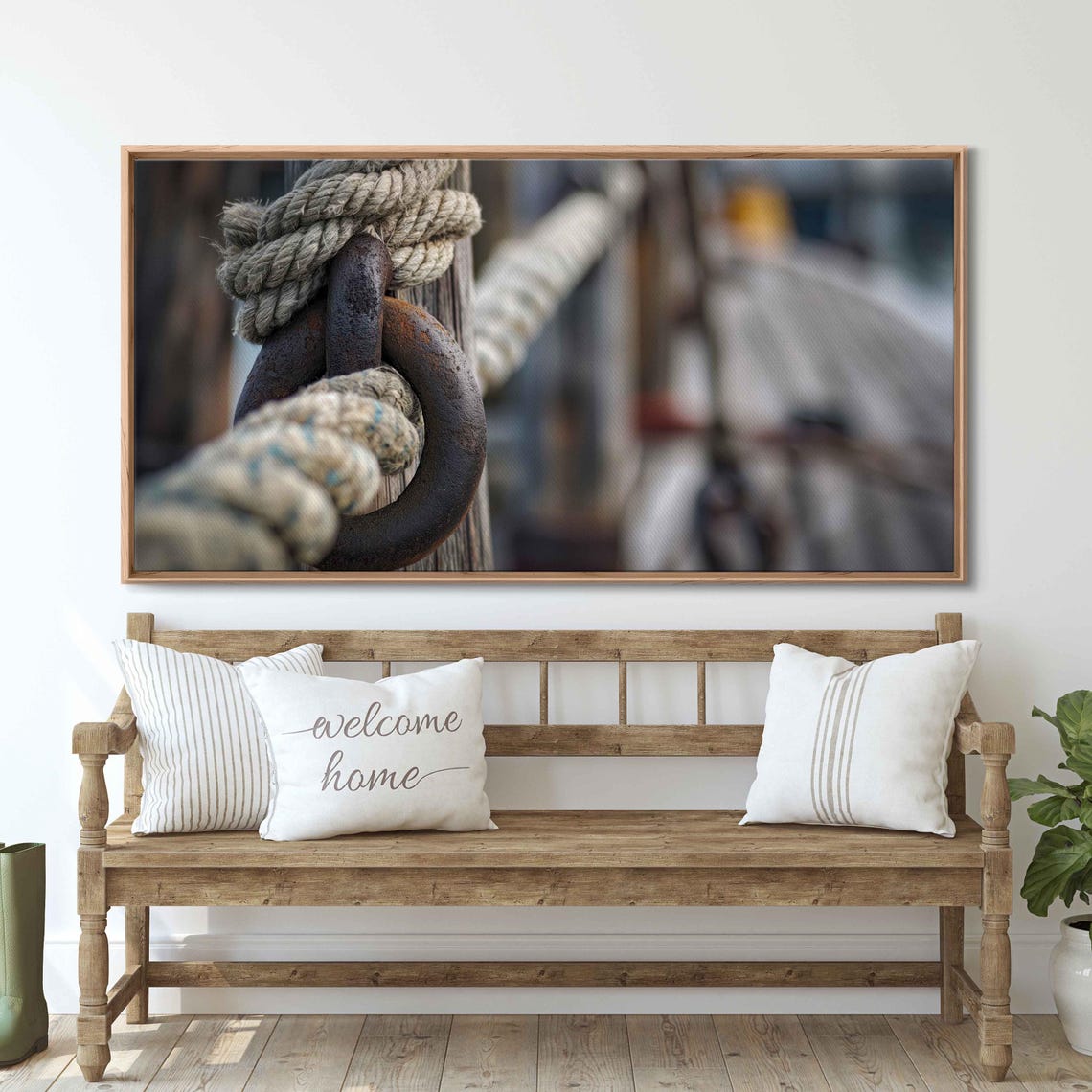 Rope Tied Around Rusty Anchor Ring Harbor Close-Up Photo Poster