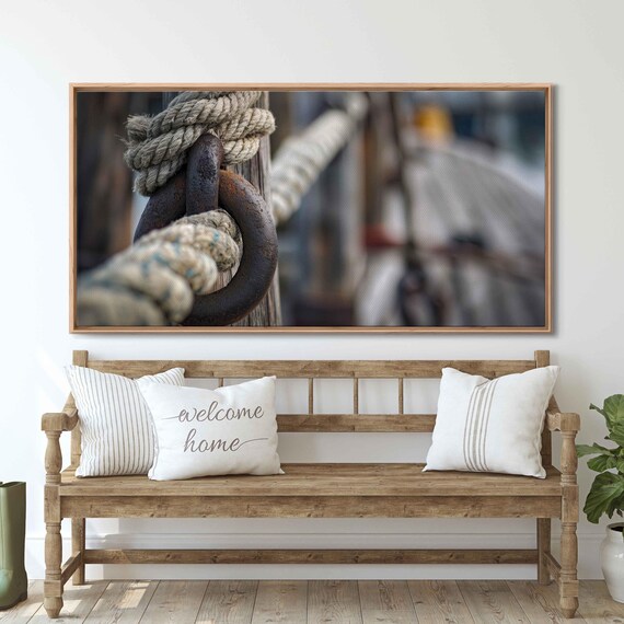 Rope Tied Around Rusty Anchor Ring Harbor Close-Up Photo Poster