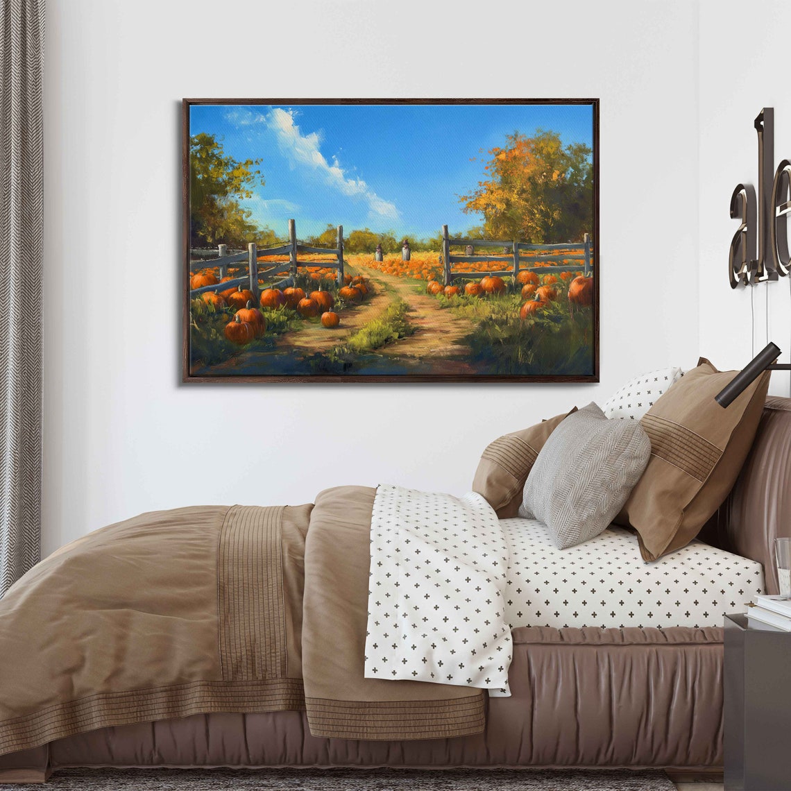 Pumpkin Patch Farm Dirt Path Wooden Gates Bright Autumn Sky Poster