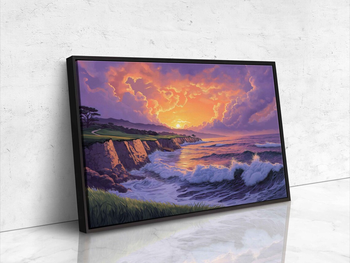 Pebble Beach Golf Links At Sunset Ocean Waves Crashing Art Poster - Image 4