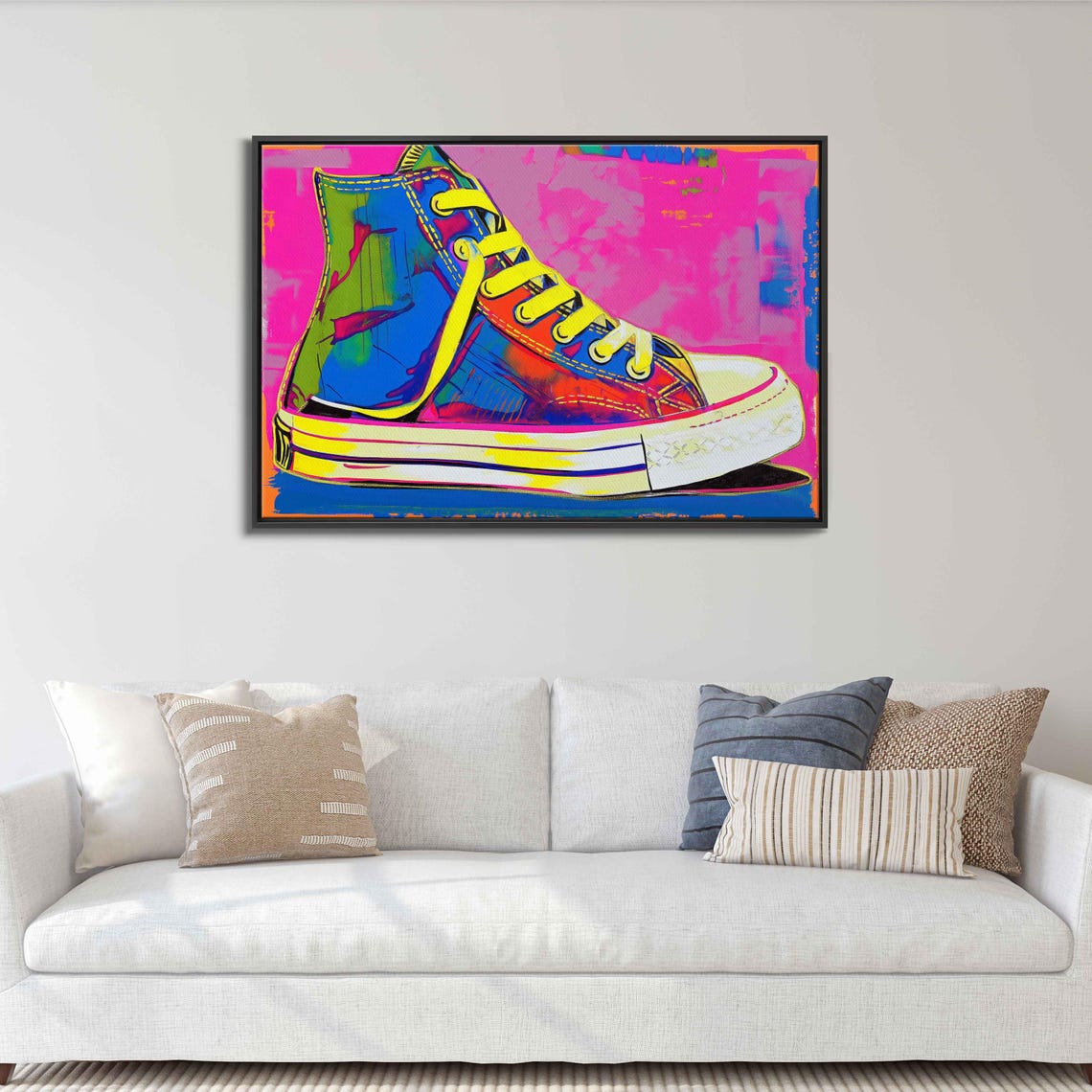 Neon Pop Art High Top Sneaker In Bright Pink Blue And Yellow Poster - Image 3