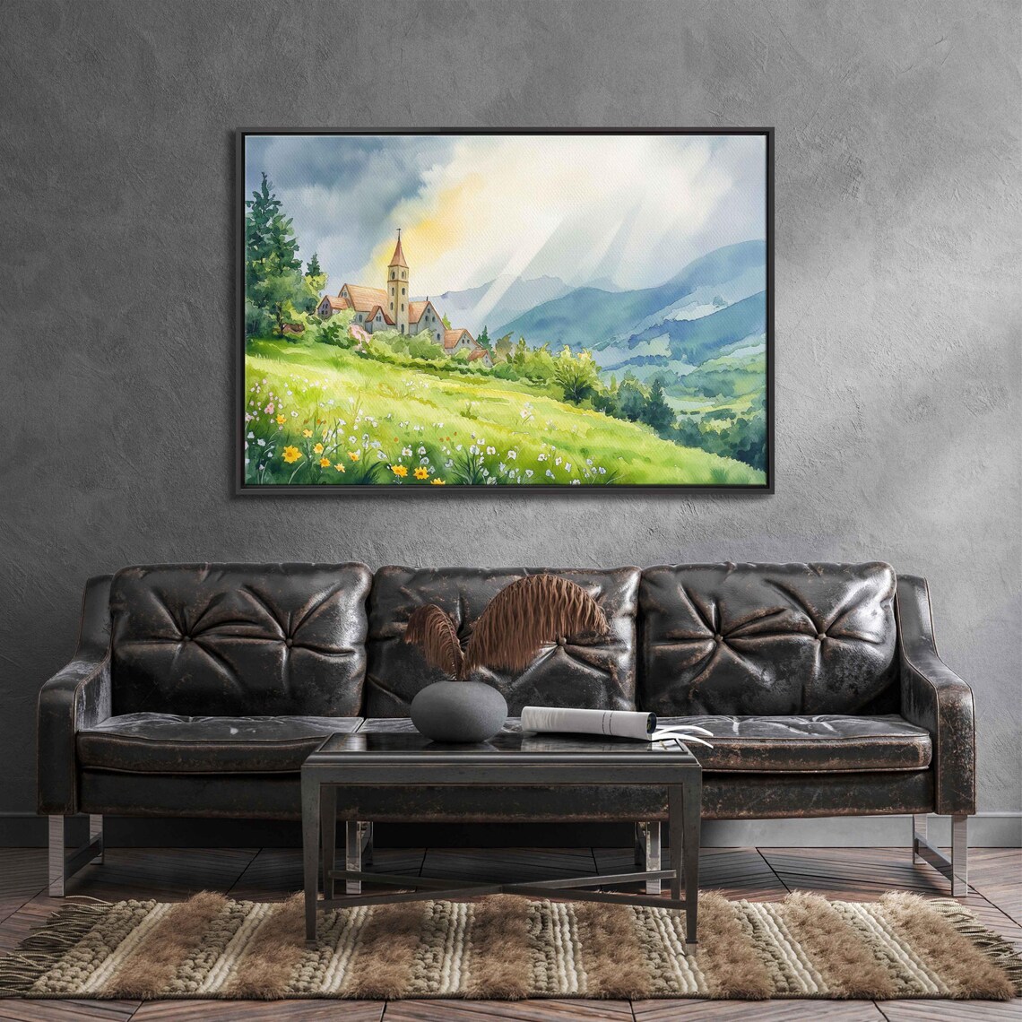 Tranquil Monastery Watercolor, Gothic Architecture