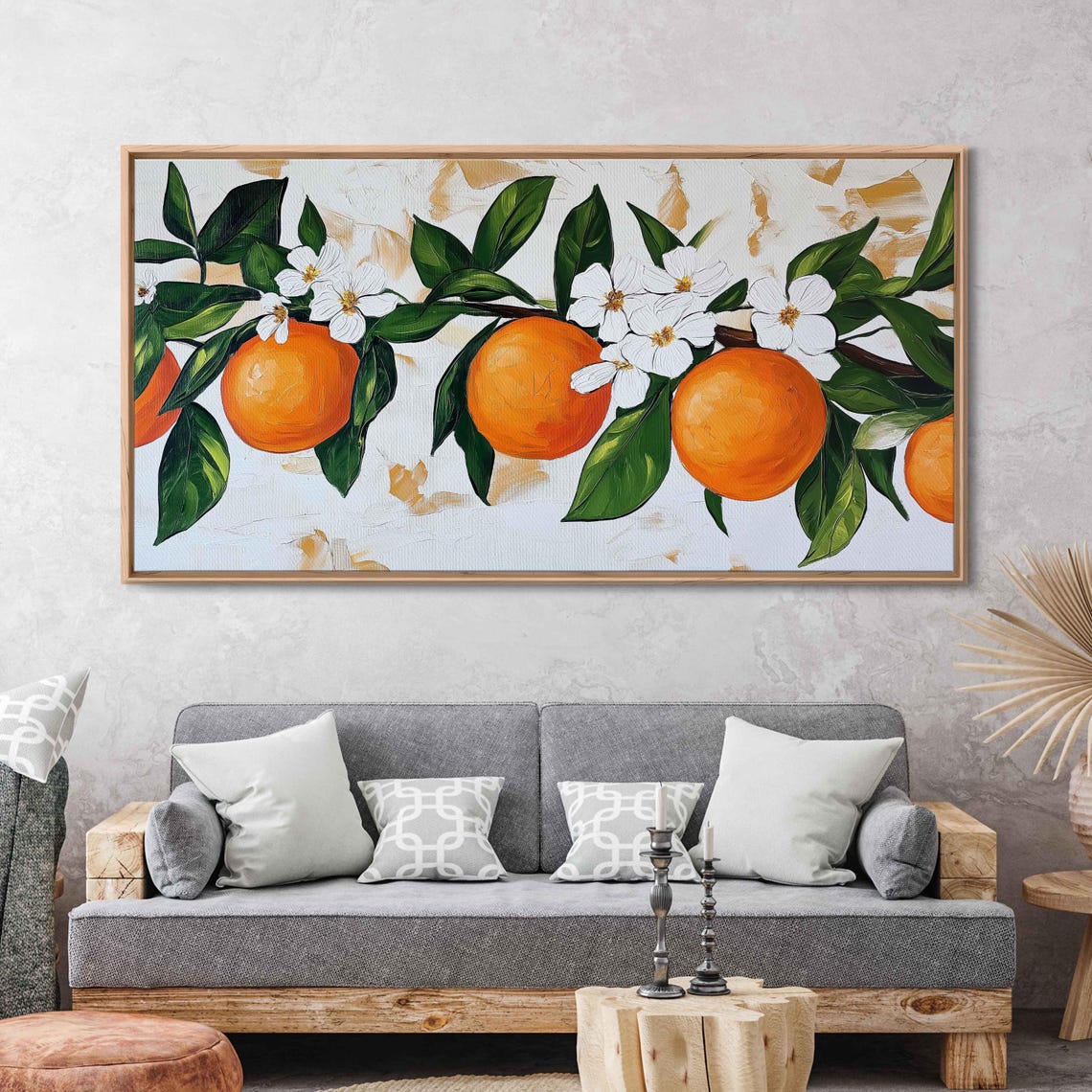 Fresh Oranges Orange Blossoms Branch Painterly Fruit Kitchen Wall Art