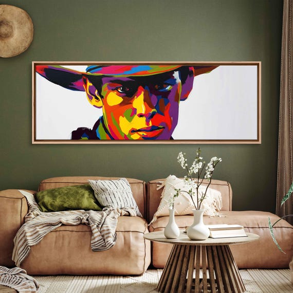 Pop Art Cowboy Closeup Acrylic Wall Art Print Trendy Painting Bright Colors Warhol Inspired Ready To Hang