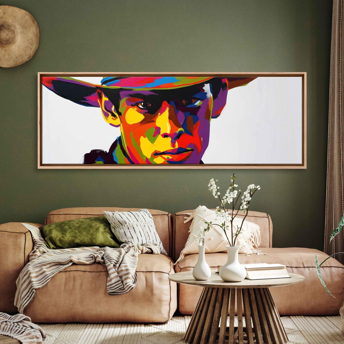 Pop Art Cowboy Face Rainbow Color Blocks Panoramic Wall Poster