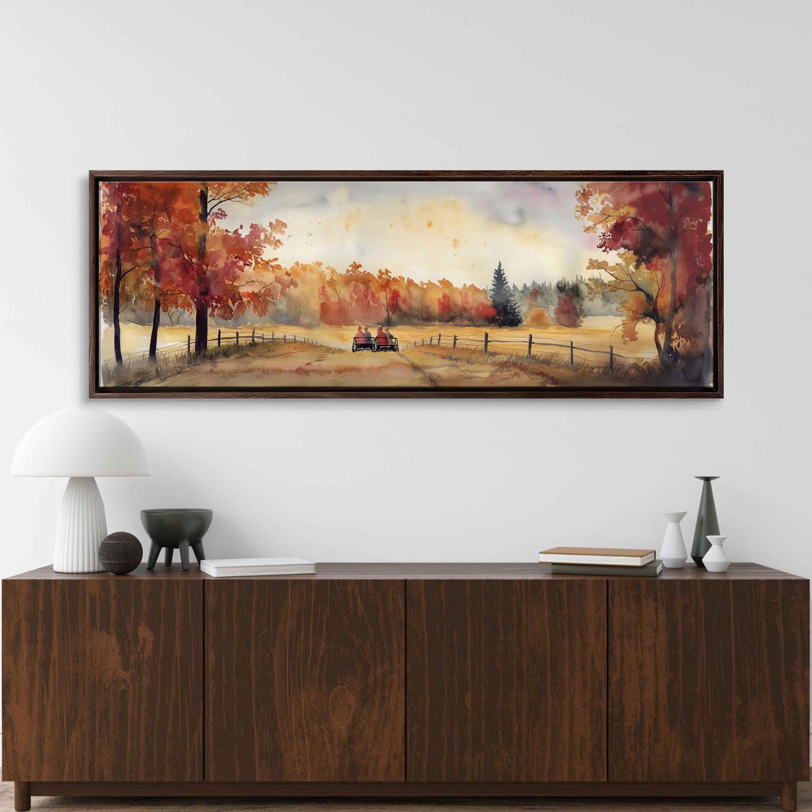 Family Hayride Horse Wagon Autumn Countryside Panoramic Wall Poster - Image 3